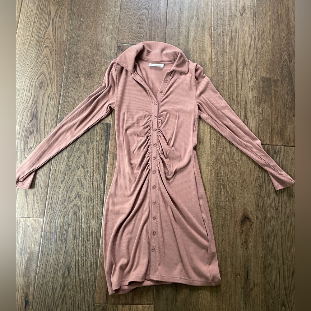 Never Worn Abercrombie & Fitch Long Sleeve Ruched Dress in Brown